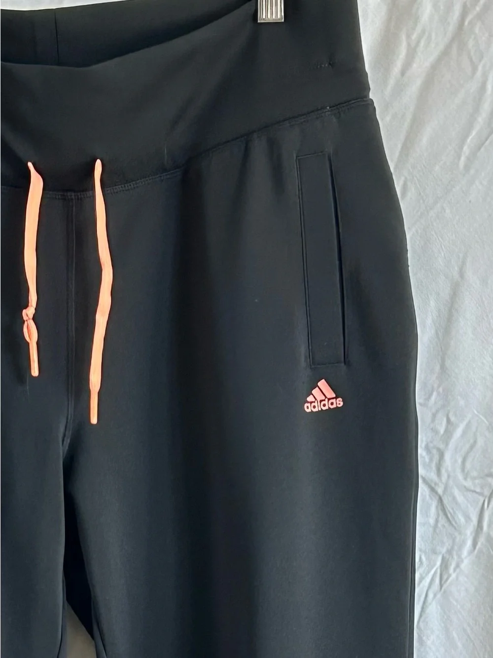 adidas Olympique Lyonnais Soccer Track Pants Black/Orange Drawstring Size M